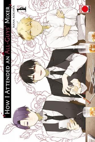 Manga cover with three young men and a floral background.