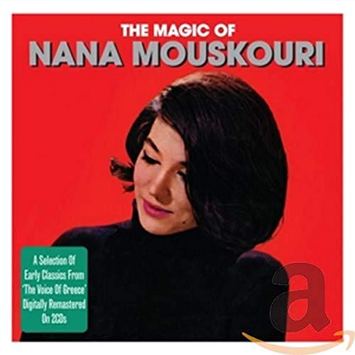 Nana Mouskouri album cover, red background, portrait of a woman.