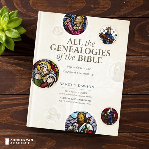 Book cover: "All the Genealogies of the Bible" with biblical illustrations.