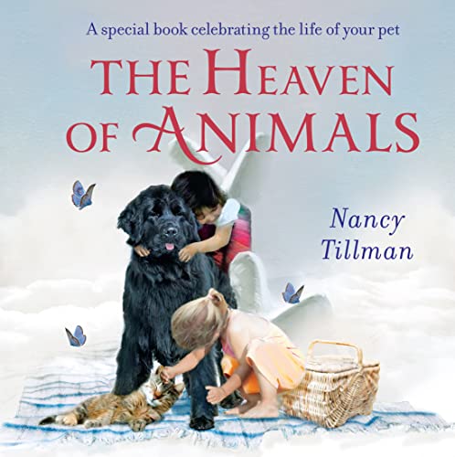 Book cover depicting a child with a large black dog in a heavenly scene.