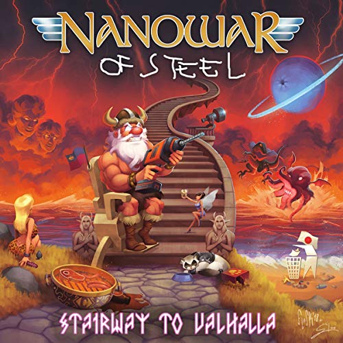 Album cover: Nanowar of Steel’s “Stairway to Valhalla” featuring a cartoonish, fiery scene.