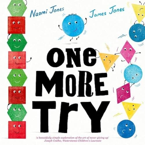 Book cover: colorful shapes and text reading "One More Try" by Naomi Jones.