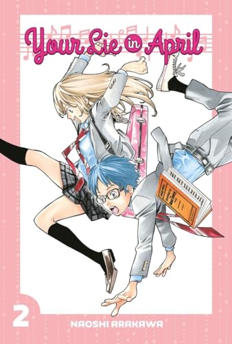Manga cover of Your Lie in April volume 2 featuring two students jumping mid-air.