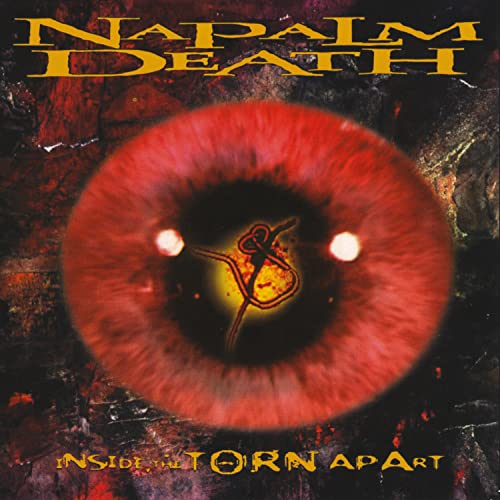 Napalm Death album cover: a close-up of a bloodshot eye with a flame.