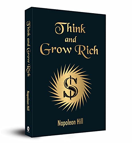 Black book cover with gold text and dollar sign logo, author Napoleon Hill.