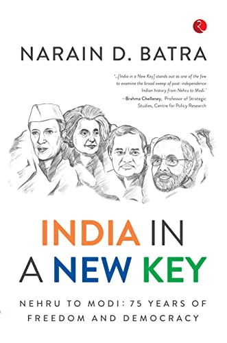 Book cover with sketched portraits of Indian prime ministers, titled “India in a New Key.”