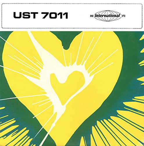 Yellow heart shape with white lines on a green and yellow background.