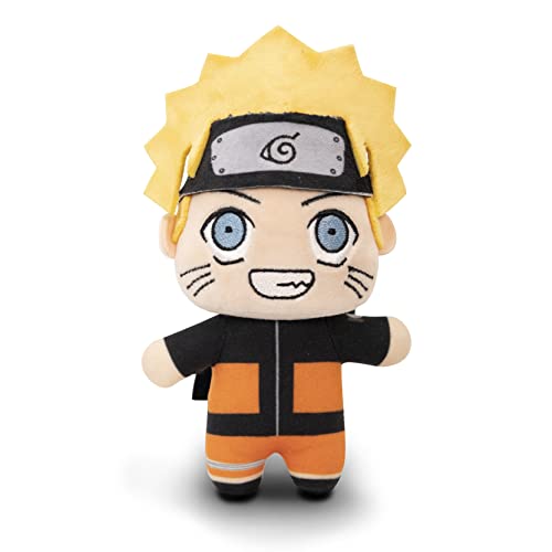 Yellow-haired Naruto plush toy with a headband and orange jumpsuit.