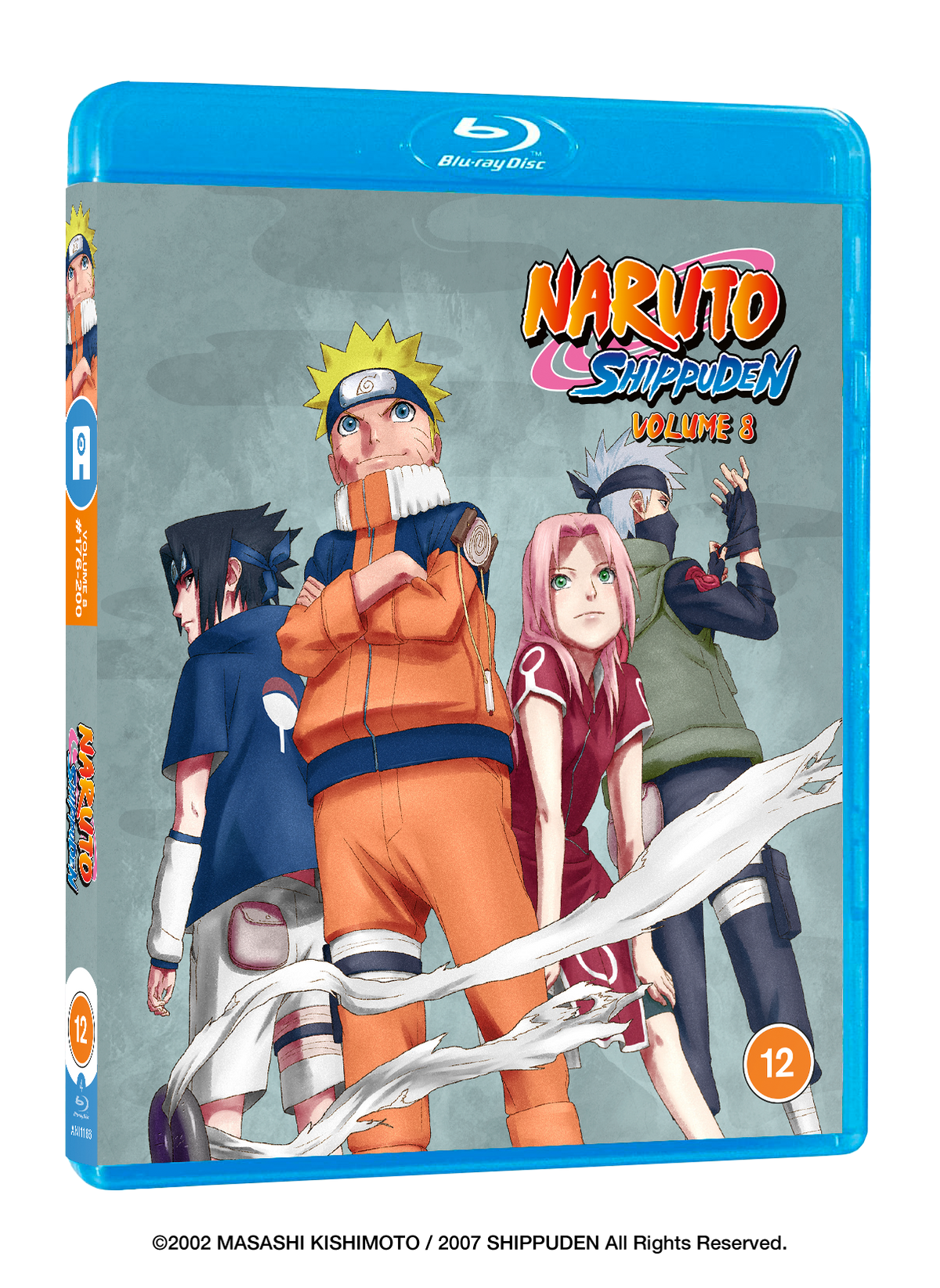 Blu-ray case for Naruto Shippuden Volume 8 featuring anime characters.