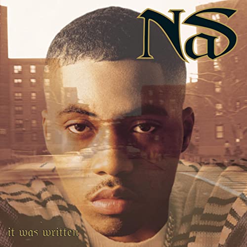 Nas album cover, “It Was Written”, featuring a portrait of the artist.