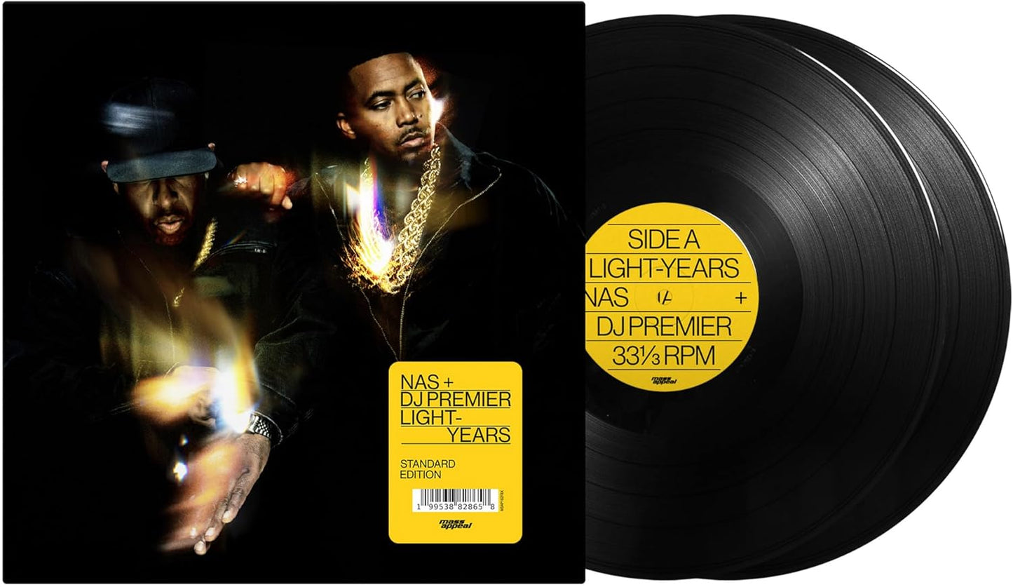 Nas “Light-Years” vinyl record featuring DJ Premier, portrait and label details.