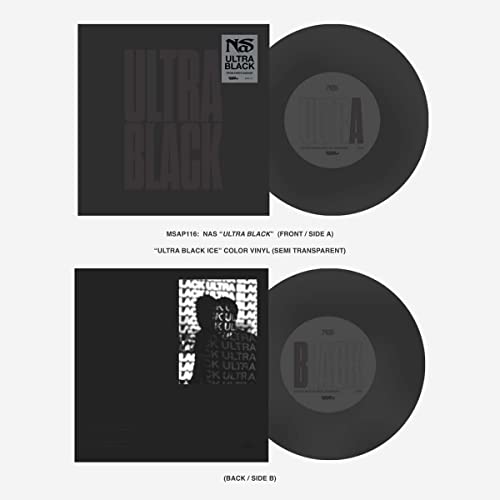 Nas’ “Ultra Black” vinyl record with black sleeve and translucent discs.