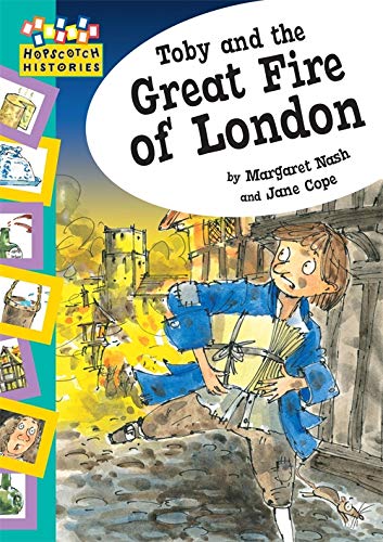 Book cover: boy fleeing a burning London during the Great Fire.