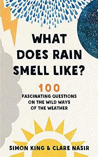 Book cover with rain, sun, lightning, and the title “What Does Rain Smell Like?”