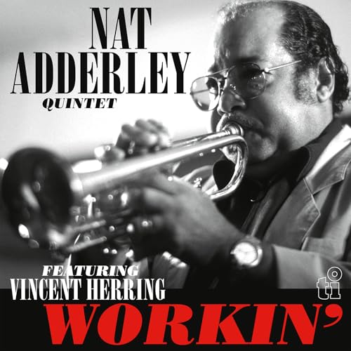 Nat Adderley playing trumpet on album cover for "Workin'.