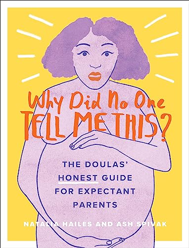 Book cover with illustration of a pregnant person and bold yellow text.