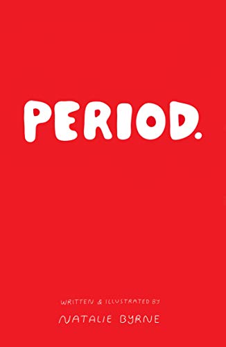 Red book cover with white text reading "PERIOD." and author's name.