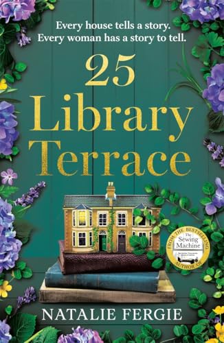 Book cover with a green background, house illustration, and floral accents.