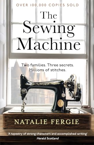 Book cover: “The Sewing Machine” with a vintage sewing machine in a window.