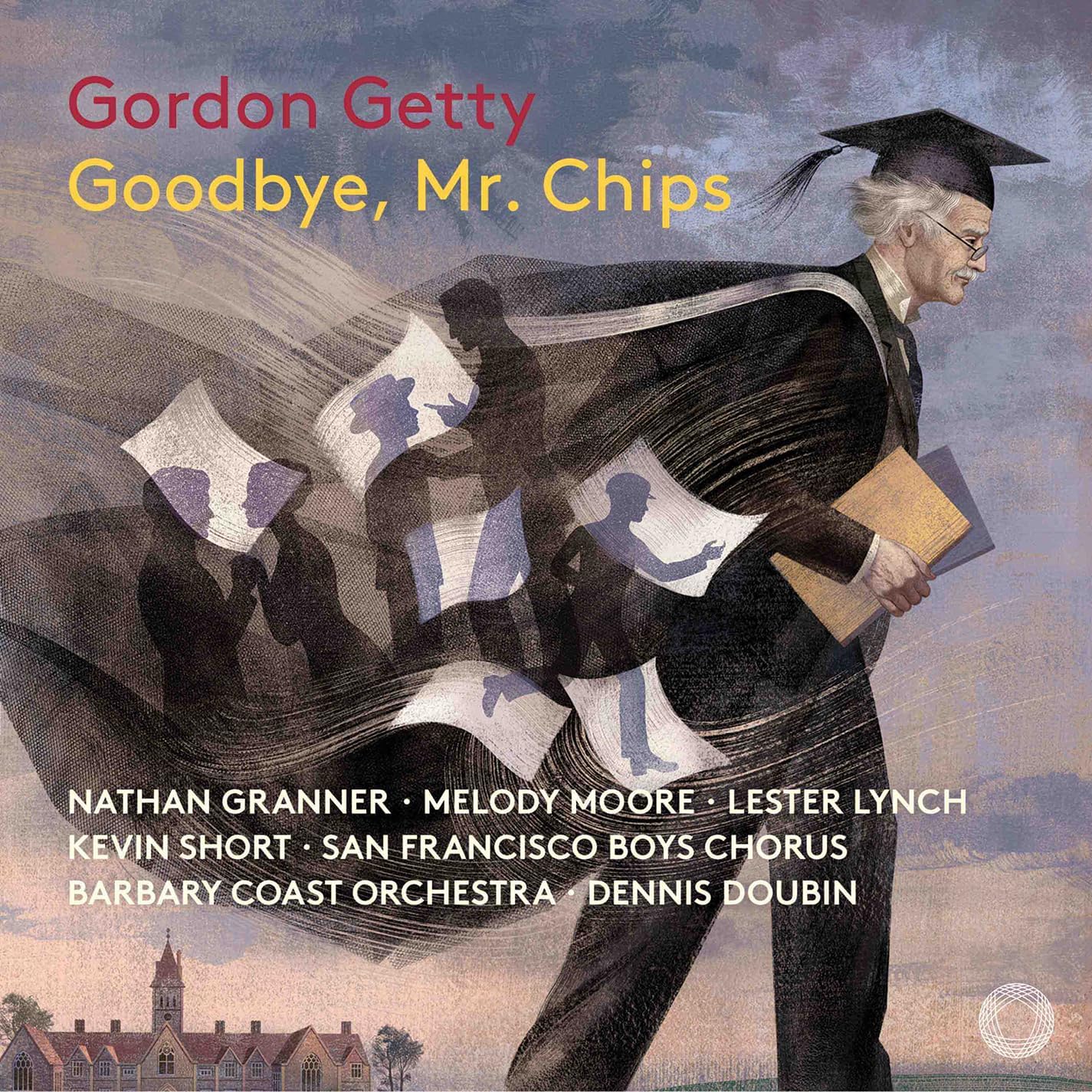 Illustration of an elderly man in an academic cap and gown holding books.