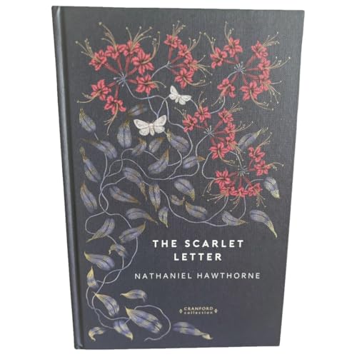 Dark book cover for "The Scarlet Letter" with floral and butterfly design.