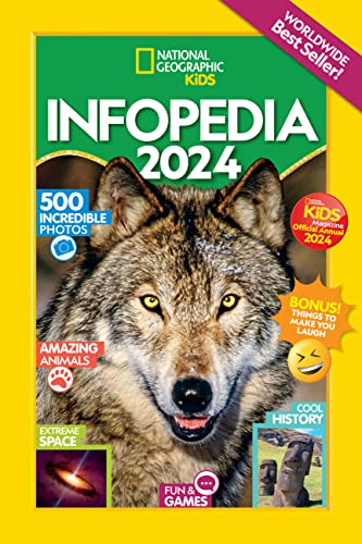 Infopedia 2024 book cover featuring a close-up of a wolf’s face.