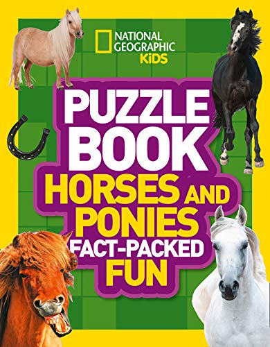 Puzzle book cover featuring horses and ponies, National Geographic Kids branding.
