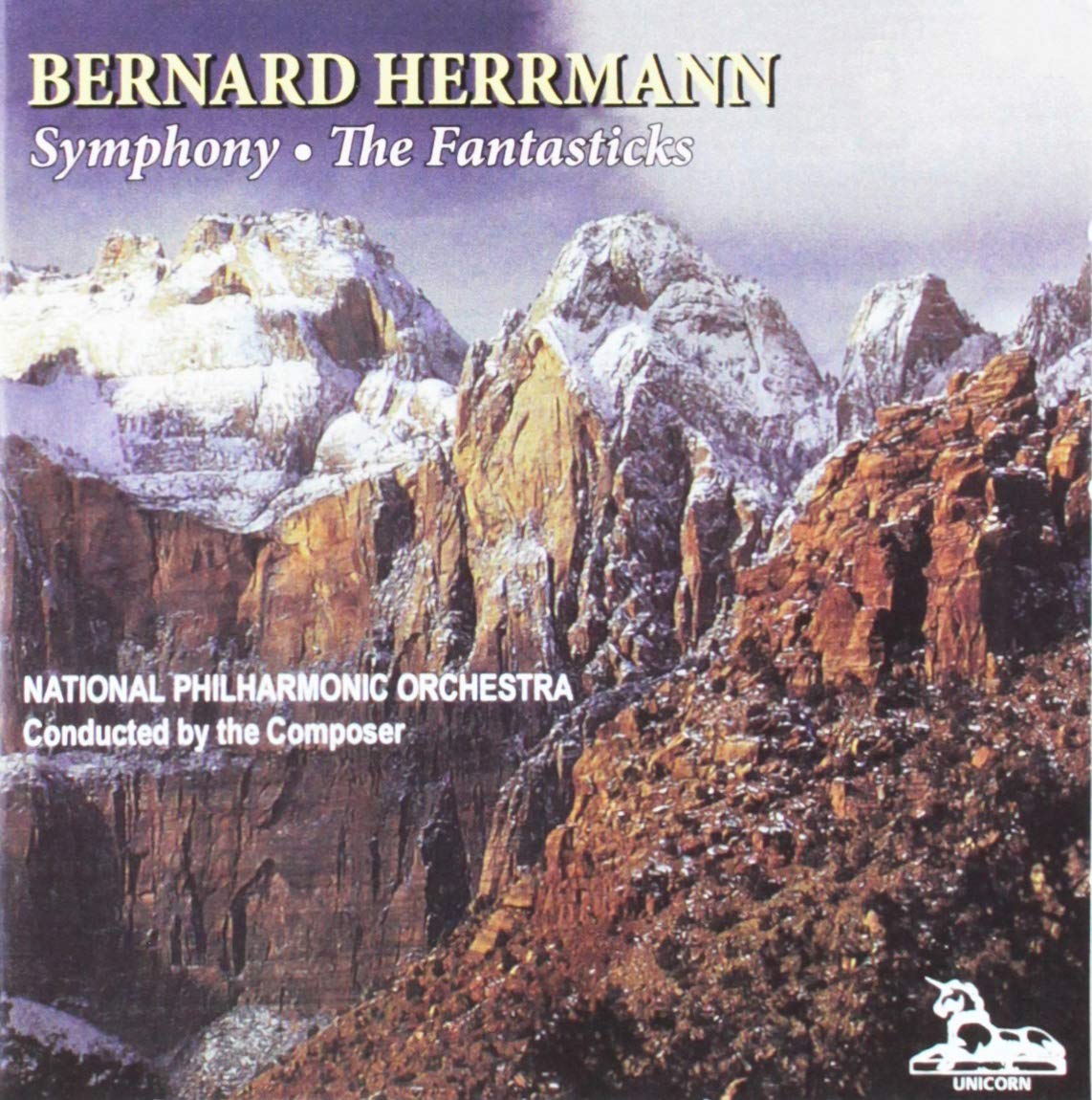 CD cover for Bernard Herrmann’s “Symphony & The Fantasticks” with mountain scene.