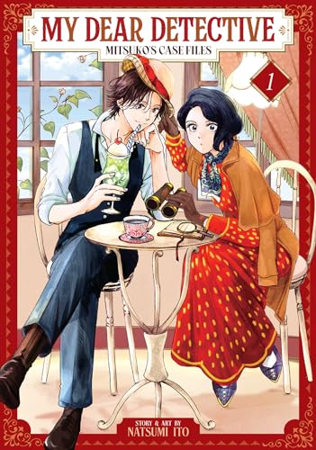 Manga cover featuring two characters at a cafe, detective theme.
