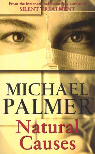 Book cover: "Natural Causes" by Michael Palmer, with syringe and eyes imagery.