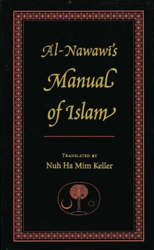 Black book cover with gold text: "Al-Nawawi's Manual of Islam.