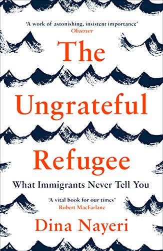 Book cover with red title, “The Ungrateful Refugee,” and wave-like navy pattern.