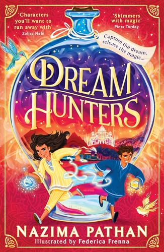 Book cover: “Dream Hunters” with children inside a glowing bottle.