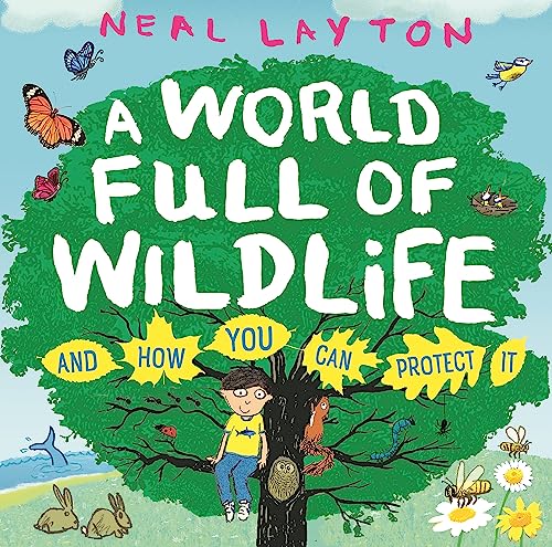 Book cover illustration featuring a child in a tree surrounded by various animals.