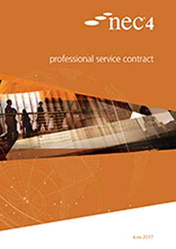 Orange cover of the NEC4 Professional Service Contract document featuring a silhouetted architectural image.