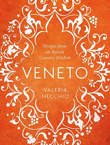 Orange cookbook cover with white floral design and title "Veneto.
