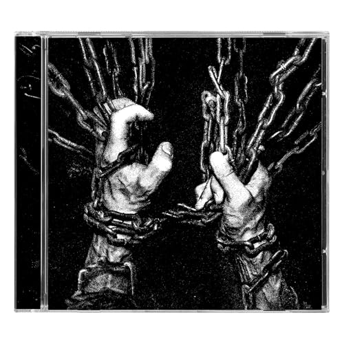 CD case with black and white image of hands entangled in chains.