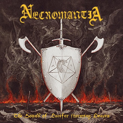 CD cover: shield with pentagram, axes, and dark, stormy background.