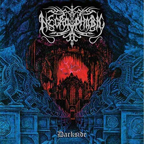 Necrophobic album cover, "Darkside," featuring a castle in a cavernous landscape.