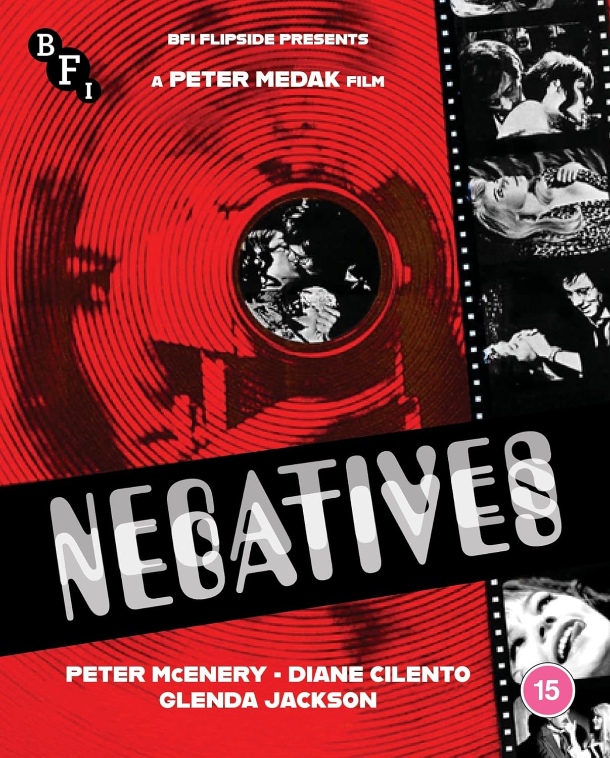 Negatives" Blu-ray cover: red spiral background with filmstrip and eye imagery.