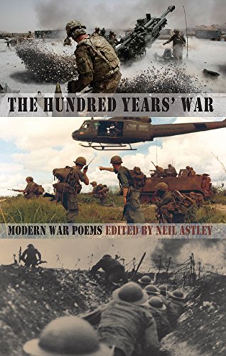 Book cover: “The Hundred Years’ War: Modern War Poems” with war imagery.