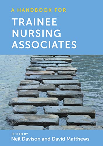 Book cover: "A Handbook for Trainee Nursing Associates" with a stone path image.