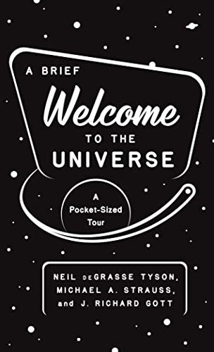 Book cover: “A Brief Welcome to the Universe” with space-themed design.