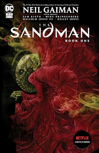 The Sandman Book One cover features a textured, pale, skeletal figure draped in red fabric.