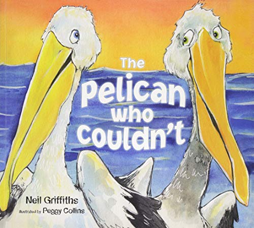 Book cover featuring two pelicans with large yellow beaks against a blue sea.