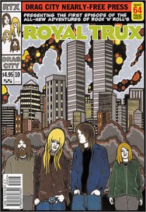 Comic book cover featuring Royal Trux band members and a city skyline.