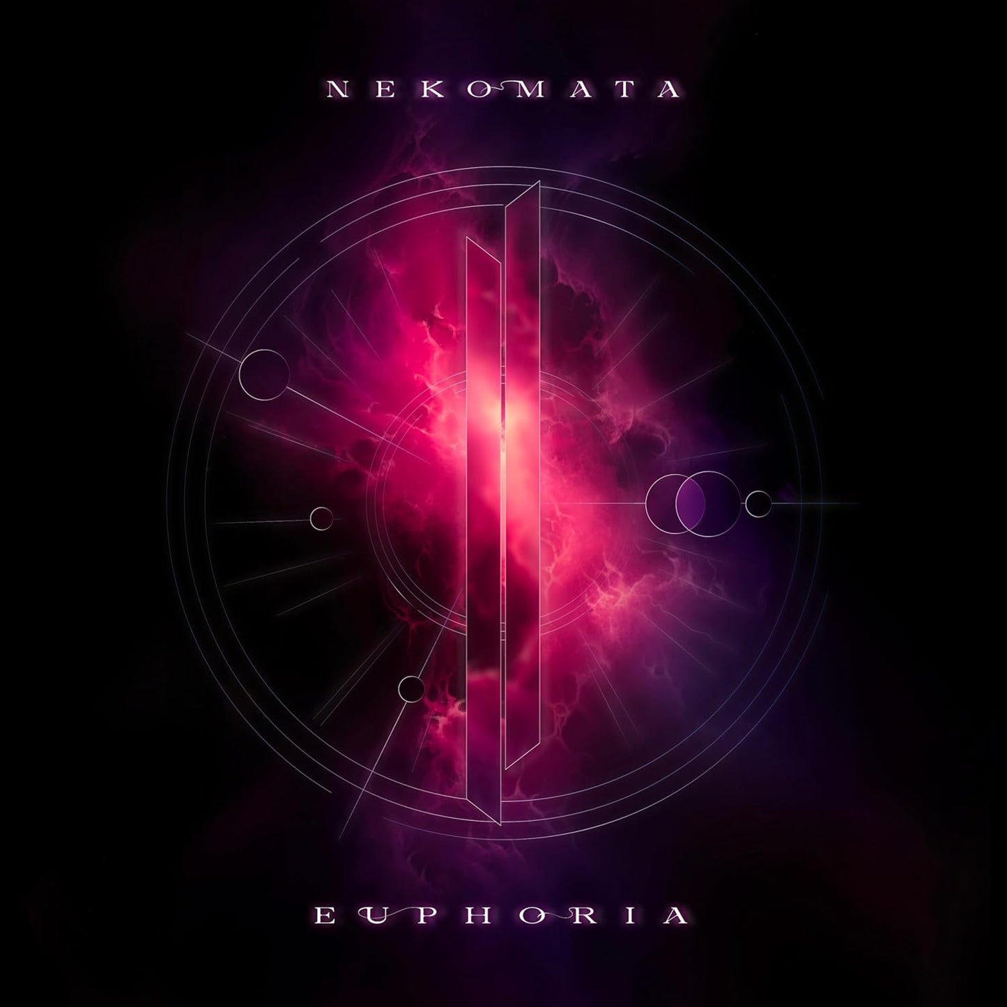 Dark album cover with pink nebula, geometric lines, and "Nekomata - Euphoria" text.