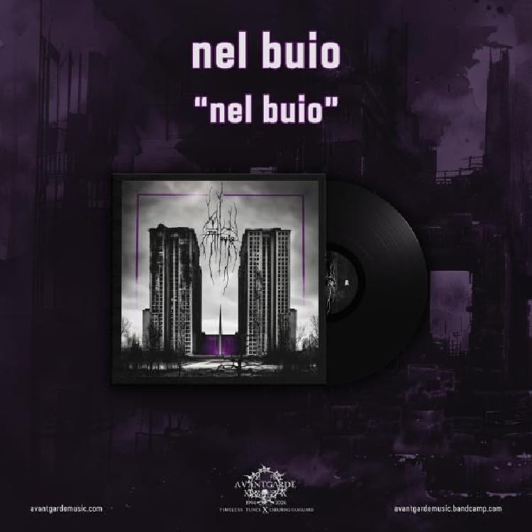 Vinyl record with album artwork depicting decaying buildings and a dark sky.
