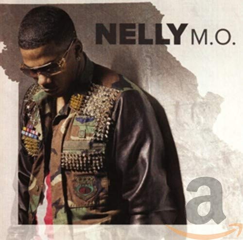 Nelly album cover, “M.O.”, featuring the artist in camouflage and leather.