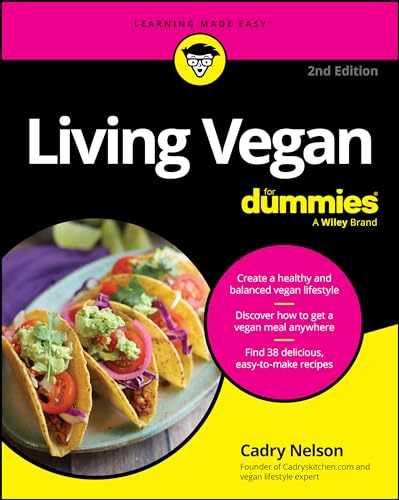 Book cover: “Living Vegan For Dummies,” 2nd Edition, with taco image.